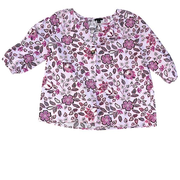 Ann Taylor Petite Floral Blouse SP Purple & Pink Cotton Blend 1654 - Picture 1 of 6